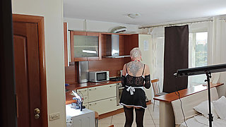 Kinky Husband Films His Mature Hot Wife in the Kitchen to Have a Private Erotic Recording