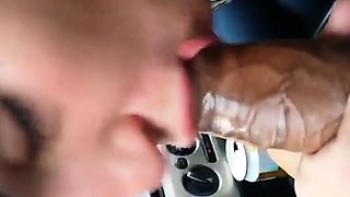 Blonde Blowjob in a Car Swallows Cum