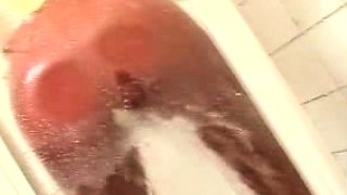 Blonde and brunette lesbian in shower and