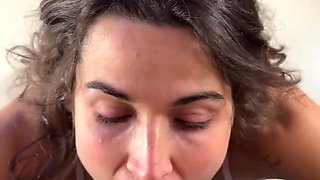 Naughty girlfriend throated his cock and got her mouth full POV