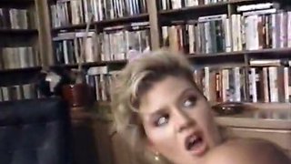 Retro chick gets her cunt banged from behind in a library