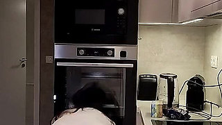 Big Tits Big Ass Hot and Cute Beautiful New Wife Takes Her G-string off to Flash Her Tight Shaved Pussy in the Kitchen