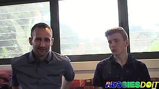 Aussie Twink Pandora Strokes His Cock While Dilf Mason Hammers Deep Into His Ass