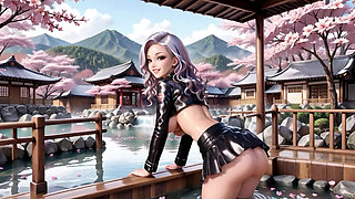 Forbidden Bath Under Cherry Blossoms: Silver-Haired Big Tit Girl's Wet Temptation Journey