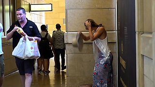 Amateur girls voyeur penetrating in public place