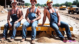 Buff builders fuck in group orgy after hot workday outdoors