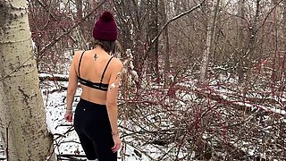 Wife gets huge public double creampie in snow storm from