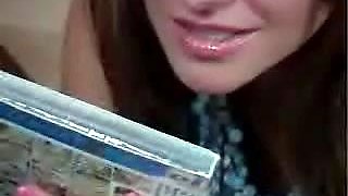 Hot brunette big boobs toying pink pussy