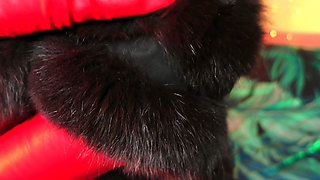 Fur fetish and long leather gloves pin up MILF