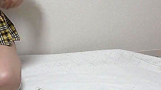 Girls-only Apartment in Japan a Room Where Busty Girl in Too-small Miniskirt Uniform and Thong Panties Is Cleaning Apartment