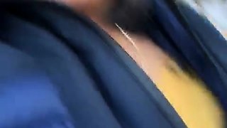 Outdoor solo masturbation scene with curly blonde