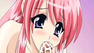 Wide eyed anime teen sucking dick