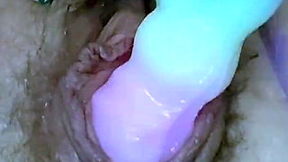 Lunaxscorpia Stretches Her Hairy Fat Pussy with Rainbow Fantasy Dildo & Fists Hard, Creams All Over