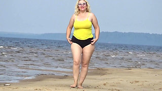 Big Ass in Mini Shorts - Walk on Beach.