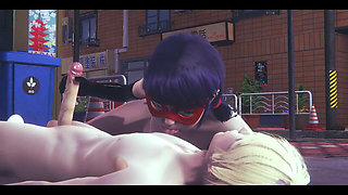 Miraculous Lady Bug - Lady Bug Handjob and Blowjob to Catnoir in the Street - Japanese Asian Manga Anime Game Porn