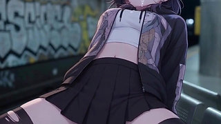 Cute anime girl masturbates and gets fucked in the subway station