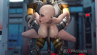 Huge alien monster bangs super hot busty 3D woman in ass