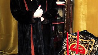 Outdoor solo masturbation scene with curly blonde