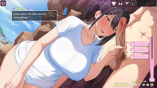 Hentai Game - Summer Clover - the Dedicated Office Lady Gets Lewd on the Beach - Handjob and Deepthroat