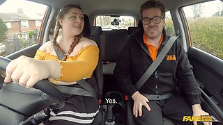 British BBW with huge ass fucks instructor & gets cumshot on public car wreck