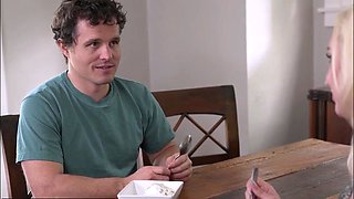 Sexy blonde teen blowjob and gangbanged then creampied