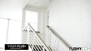 Sensual Mick Blue and Anna Morna at ass fingering trailer