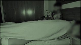 Night Cam Step Sister Masturbates On Step Brother Jerking Off By Her Side