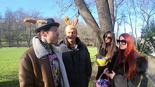 Four sexy babes team up for a hot group sex session with matt and Porno Dan.