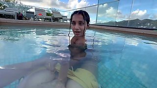 She sucks my dick a little bit and jerks me off in the pool