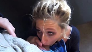 Blonde Amateur Receives Facial After Deep-Throat Blowjob