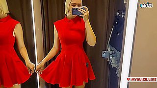 Girl With A Big Tits In The Public Locker Room, Try On Transparent Clothes