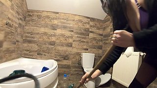 Ripped Pantyhose Pee Fetish - Blue Lingerie, Close-up Pussy Pee and Toilet Mess