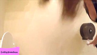 Goddess Amanda Pisses in the Club Bathroom & Shows Off Her Shaved Pussy