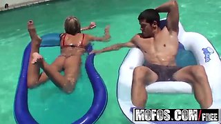 Slutty teenagers (Bridgete Palmer, Sunni Mayweather) get nailed at the pool fest - mofos