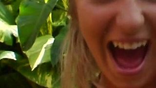 Hot Blonde Neighbor Fingers Herself Outdoors Then Dildo Fucks Indoors