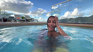Busty India Gives an Amazing Blowjob in the Hotel Pool to Everyone's Glass- Yasmina Khan
