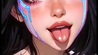 Cute Brunette Moaning and Show Tongue, Ai Animation