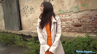 Watch this slim babe get pounded hard in a public van