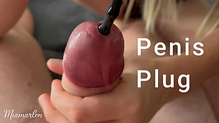 Hot Blonde Stepsister Gives Intense Urethral Penis Plug Handjob and Massive Cumshot