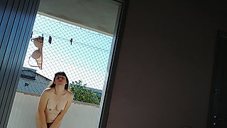 Wife totally naked on balcony teasing husband