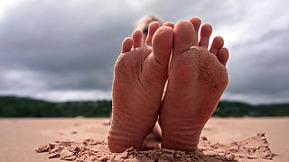 Worship My Feet on Public Beach and Get My Permission to Cum