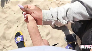 Pregnant Wife Ditched by Hubby Milks a Stranger's Giant Cock on the Beach