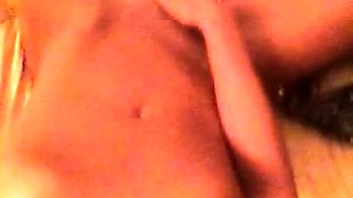 Blonde cumshot amateur MILF POV jerking in the kitchen