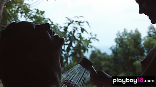 wife and lesbian young girl headed to the bath