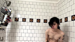 SMALL TIT BRUNETTE TATTOOED TEEN GIRLFRIEND CAUGHT IN SHOWER