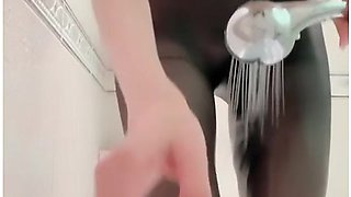 Black Stockings Girl Masturbates With Shower Head To Squirt Moaning And Ahegao