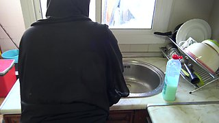 German Grandpa Fucks His Submissive Arab Maid in the Kitchen