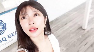A beautiful woman in a white dress walking on the beach...Creampie in a captivating Fcup beauty busty body! !