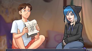 Summertime saga featuring sexy college girl in anime style