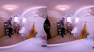 Toilet Tramp - Big Tit Blonde Pornstar Jerks Off A Guy In The Bathroom Voyeur 3d Porn
